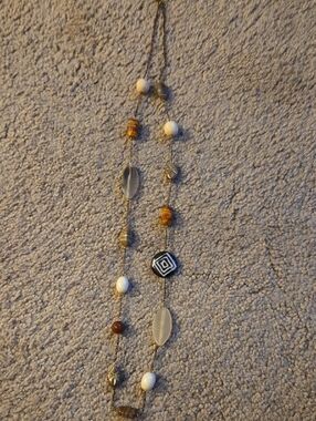 Boho Multi-Bead Long Necklace in Brown, White & Gold
